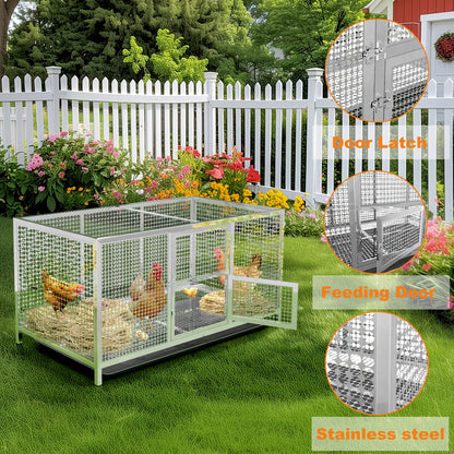 2025 Stainless Steel Chicken Coop, 43.3x23.6x23.6 Inch Elevated Metal Cage for Rabbits, Ducks, Pigeons, with Waterproof Cover