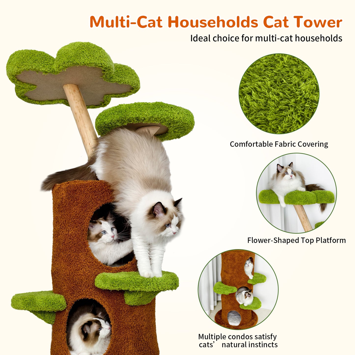 2025 Multi-Level Cat Tree, Large Cat Tower with Sturdy Wooden Frame, Sisal Rope Scratching Post, Modern Cat Condo for Indoor Cats