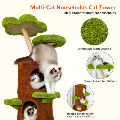 2025 Multi-Level Cat Tree, Large Cat Tower with Sturdy Wooden Frame, Sisal Rope Scratching Post, Modern Cat Condo for Indoor Cats