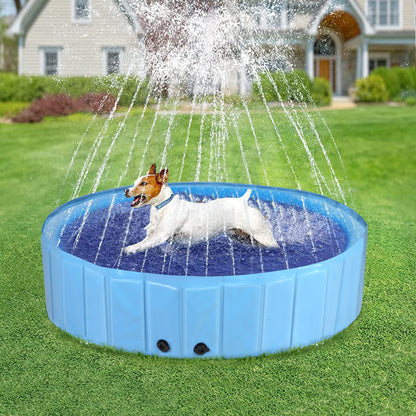 Dog Swimming Pool: Heavy Collapsible Dog Pet Swimming Pool with Spray Sprinkler Pet Bathing Tub for Outside Backyards, Kids Pets Dogs Cats