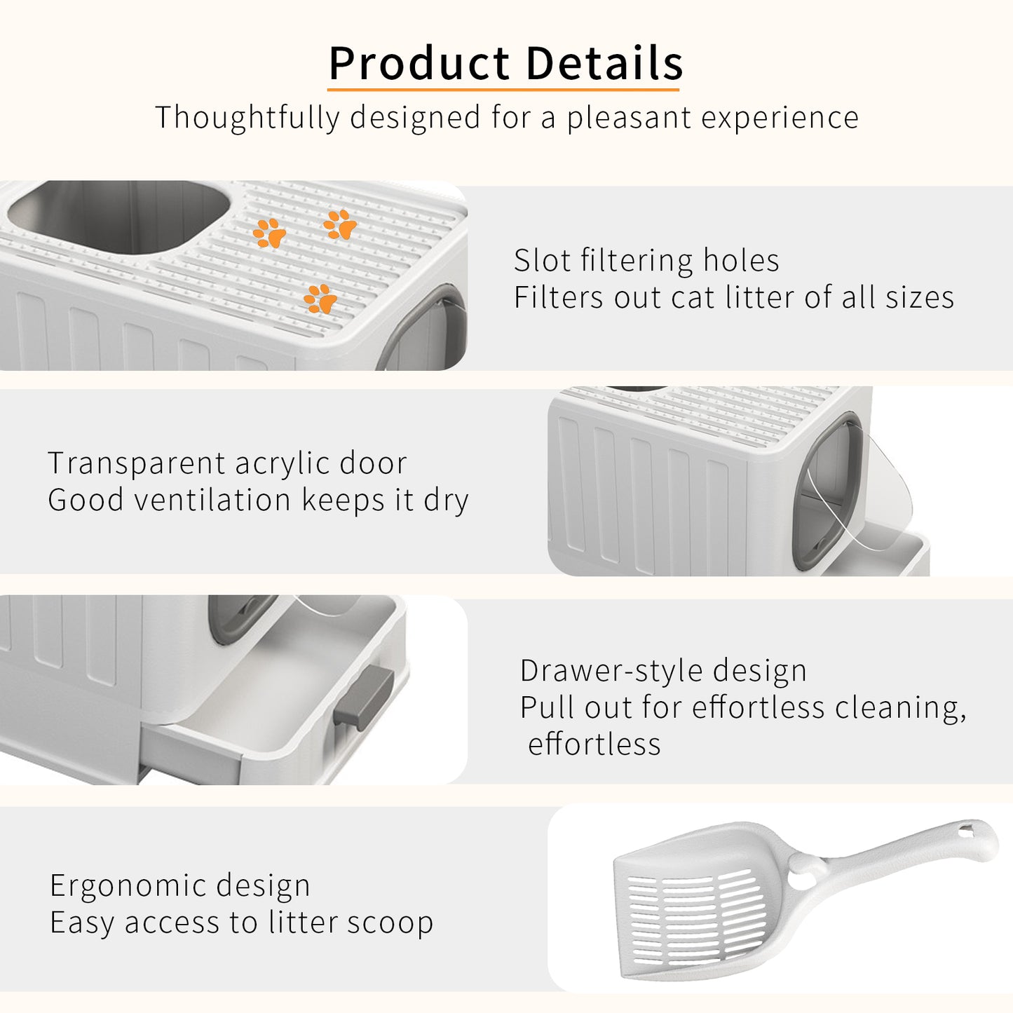 Large Cat Litter Box with Lid, Enclosed Drawer Type Litter Box with Scoop for Cat, Plastic Easy to Clean Cat Toilet 15x20 Inch