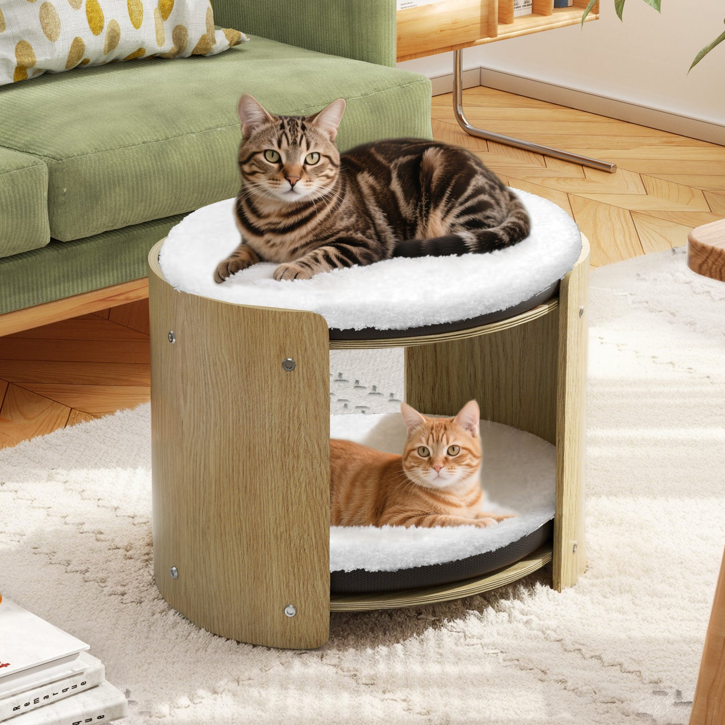 2-Tier Elevated Cat Bed Double Cat Tower Bed for Indoor Cats, Thicker Plush Mats