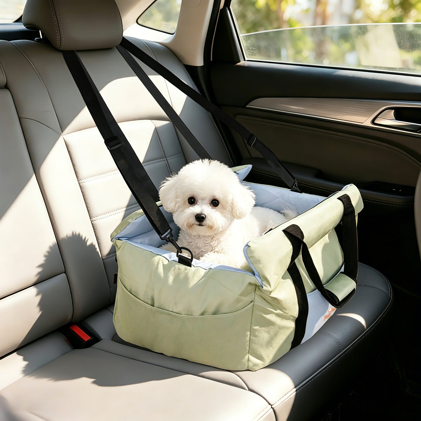 Dog Car Seat for Small Dogs, Travel Carrier Bed with Cushion, Portable Dog Booster Seat for Car Front & Rear Seat, Washable Travel Car Bed