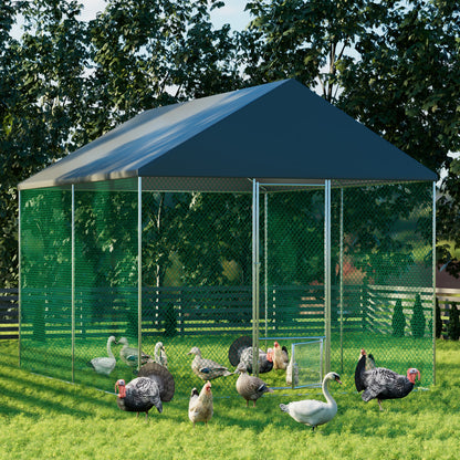 Large Chicken Coop Cage: Jumbo Large Galvanized Metal Chicken Coop Poultry Run Cage with Full Cover, High Walk-in Enclosure, Use for Outdoor Backyard