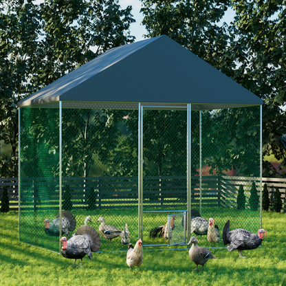 Large Chicken Coop Cage: Jumbo Large Galvanized Metal Chicken Coop Poultry Run Cage with Full Cover, High Walk-in Enclosure, Use for Outdoor Backyard