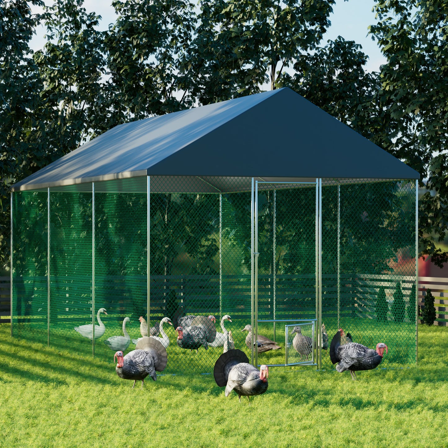 Large Chicken Coop Cage: Jumbo Large Galvanized Metal Chicken Coop Poultry Run Cage with Full Cover, High Walk-in Enclosure, Use for Outdoor Backyard