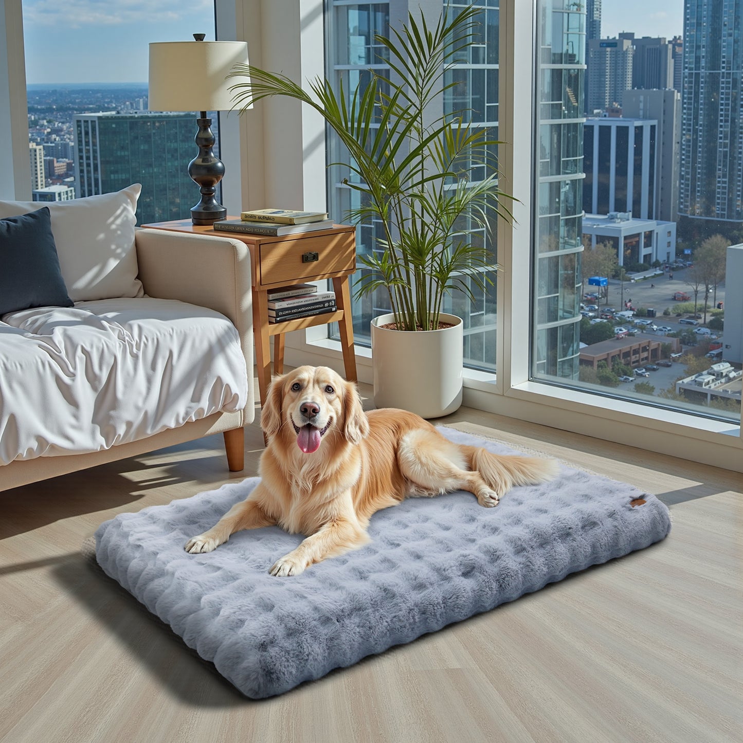 2025 Fluffy Dog Cat Bed: Deluxe Plush Dog Bed with Supportive Base Comfort Pet Sleeping Mat Crate Bed with Removable Cover for Different Sizes Dogs Breeds