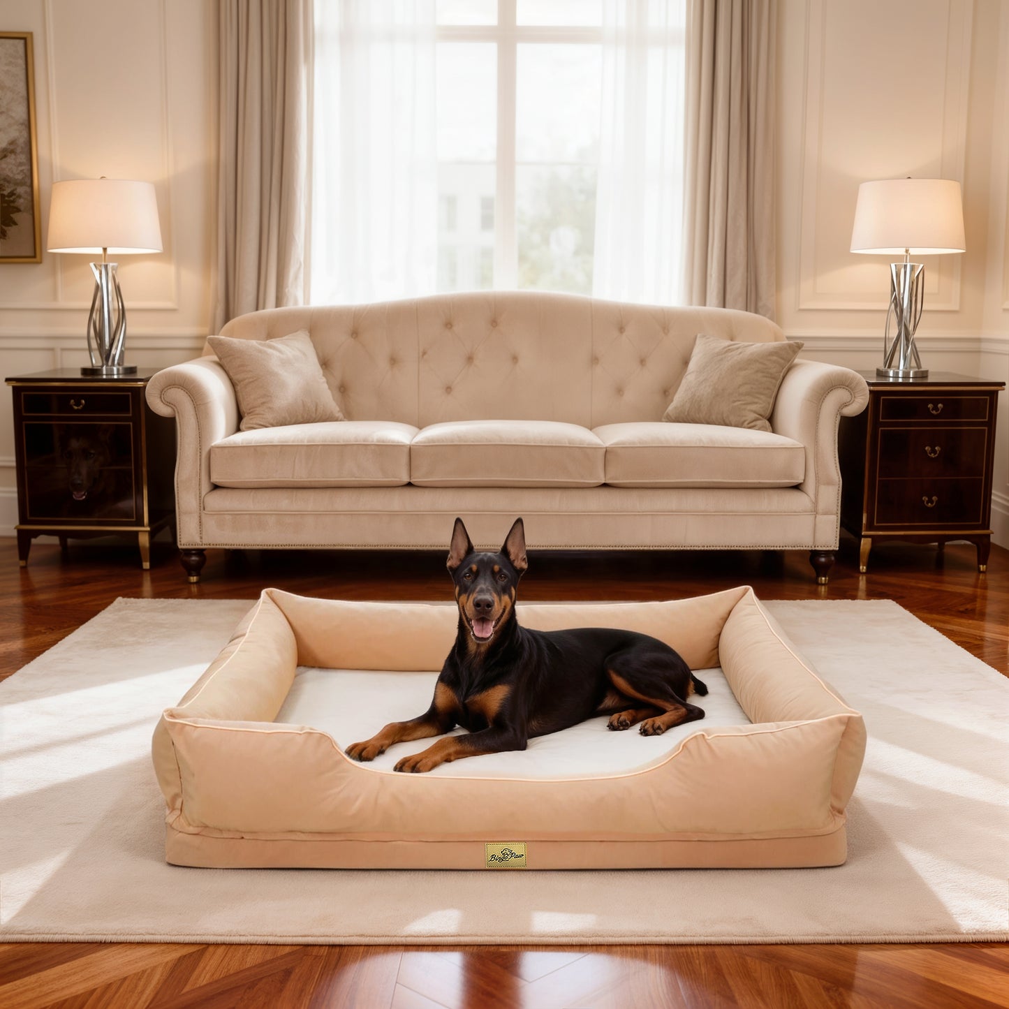Orthopedic Dog Bed Bolster Sofa Pet Couch with High Density Foam Base, Removable Washable Suede Cover, Anti-Slip Cuddler Mattress
