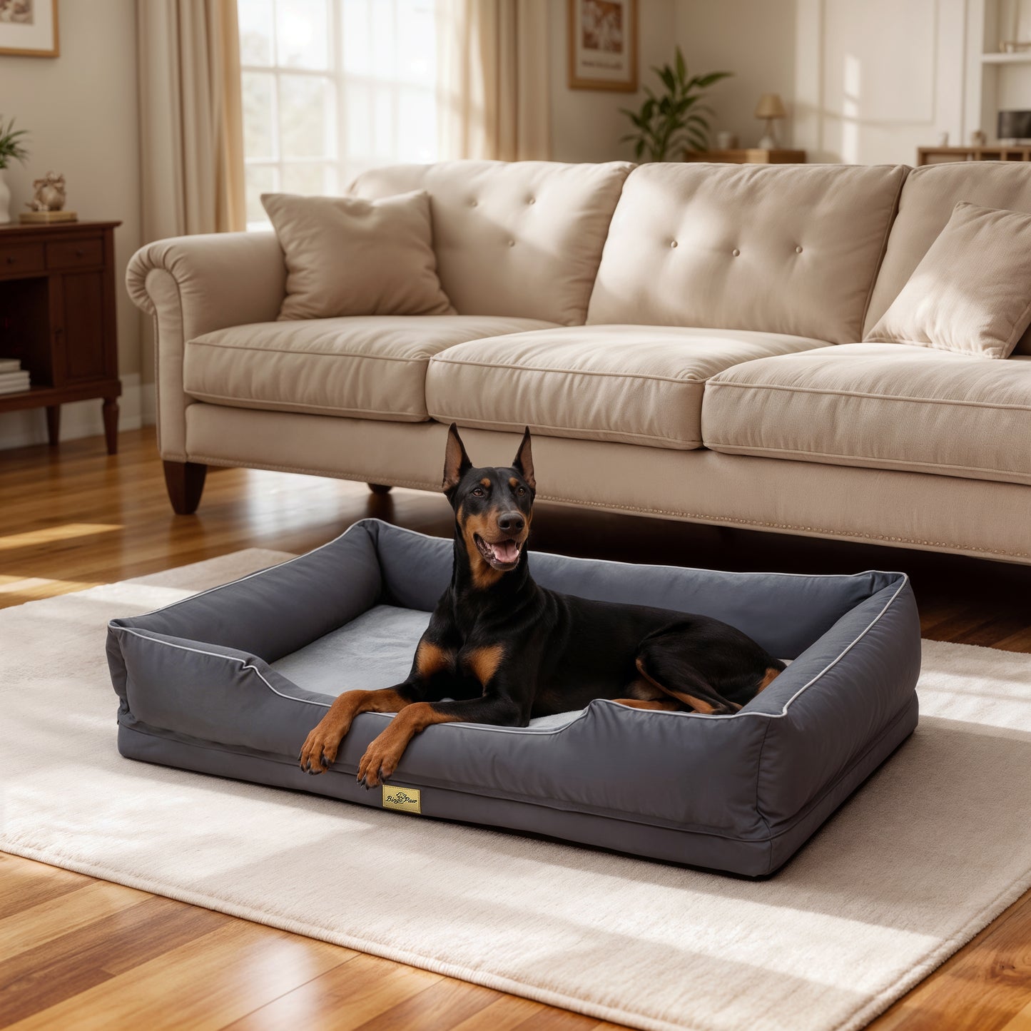 Orthopedic Dog Bed Bolster Sofa Pet Couch with High Density Foam Base, Removable Washable Suede Cover, Anti-Slip Cuddler Mattress
