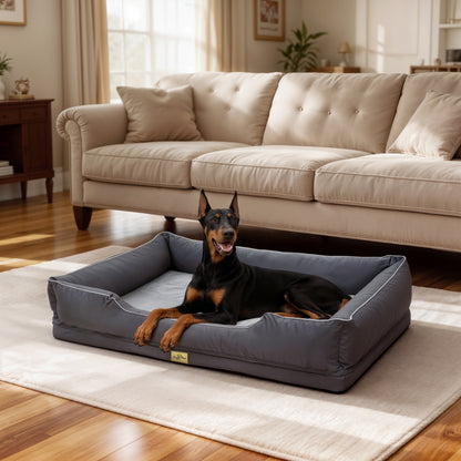 Orthopedic Dog Bed Bolster Sofa Pet Couch with High Density Foam Base, Removable Washable Suede Cover, Anti-Slip Cuddler Mattress