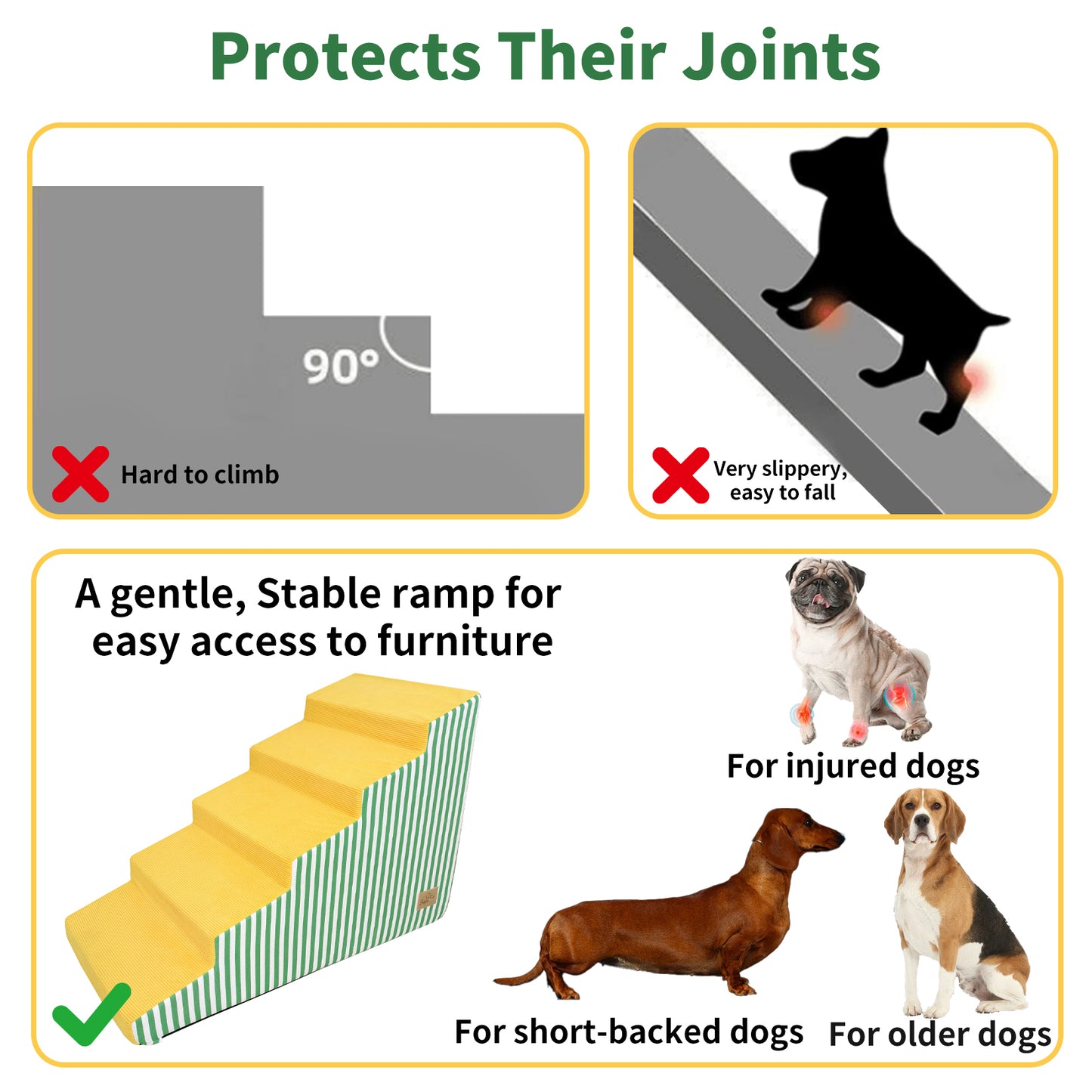 Pet Dog Stairs for High Beds: 3 Steps/ 4 Steps /5 Steps Bright Pet Stairs High-Density Foam Dog Ramp Step with Gentle Slope Safe for Sofas, for Puppies & Senior Pets