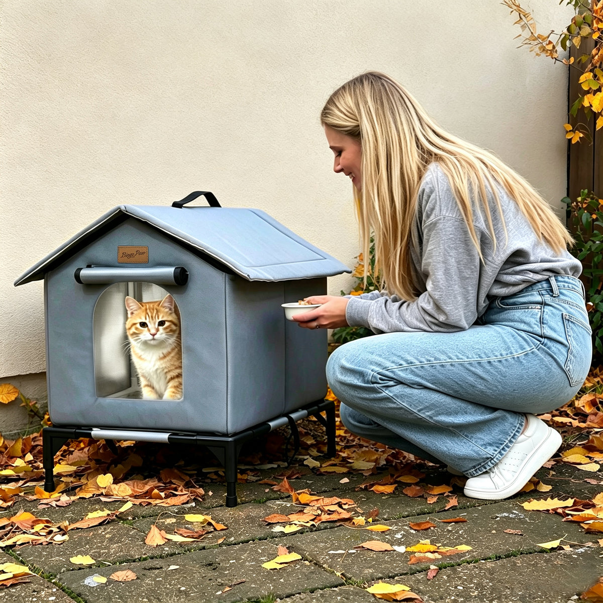 Outdoor Elevated Cat House Waterproof Shelter for Stray Cats Yard Cat Shelter