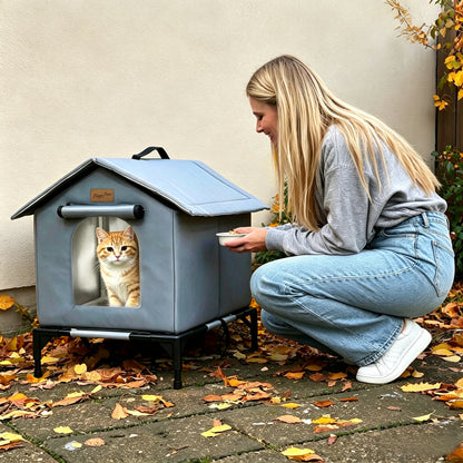 Outdoor Elevated Cat House Waterproof Shelter for Stray Cats Yard Cat Shelter