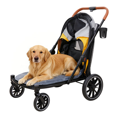 Dog Stroller for Medium Dogs up to 42kg, One Click Folding Pet Stroller with Zipper Door, Breathable Mesh, EVA 360° Wheels, Storage Bag, Brak
