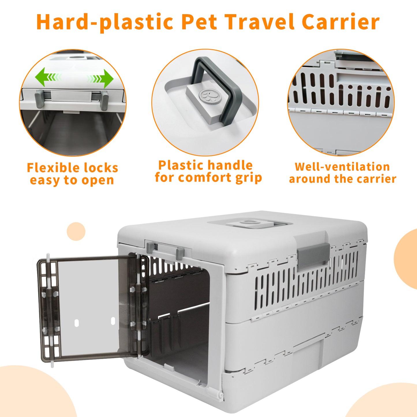 Portable Plastic Cat Kitten Travel Carrier Pet Carry Crate Collapsible Design