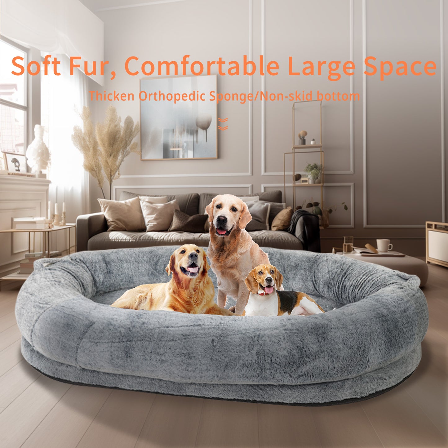 Giant Oval Dog Bed Extra Large Dog Bed for You and Pets Warm Sleeping Bed Grey