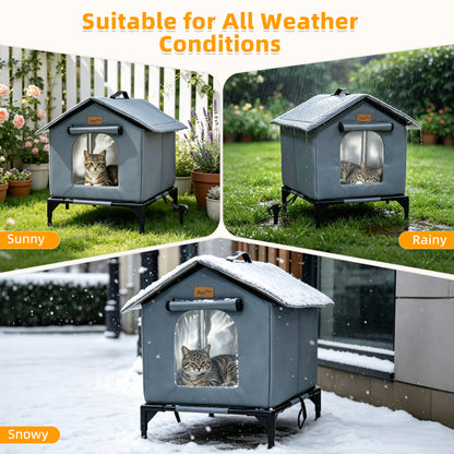 Outdoor Elevated Cat House Waterproof Shelter for Stray Cats Yard Cat Shelter