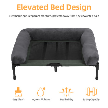 Elevated Dog Bed with Detachable Plush Bolster Outdoor Summer Cooling Raised Dogs Pet Lounger Bed Mesh Cot Bedding