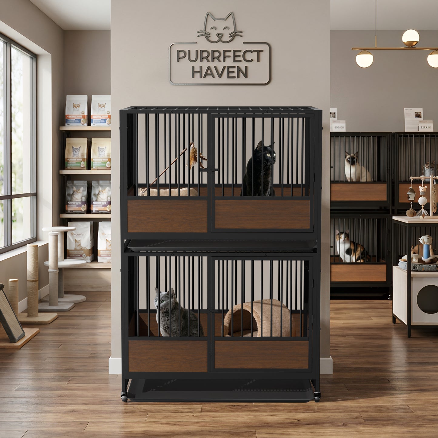 Pet Breeding Whelping Cage for Cats & Small Dogs, Metal Birthing and Recovery Crate, Isolation Kennel for Postpartum Care, Durable Iron Frame, Modern Minimalist Design