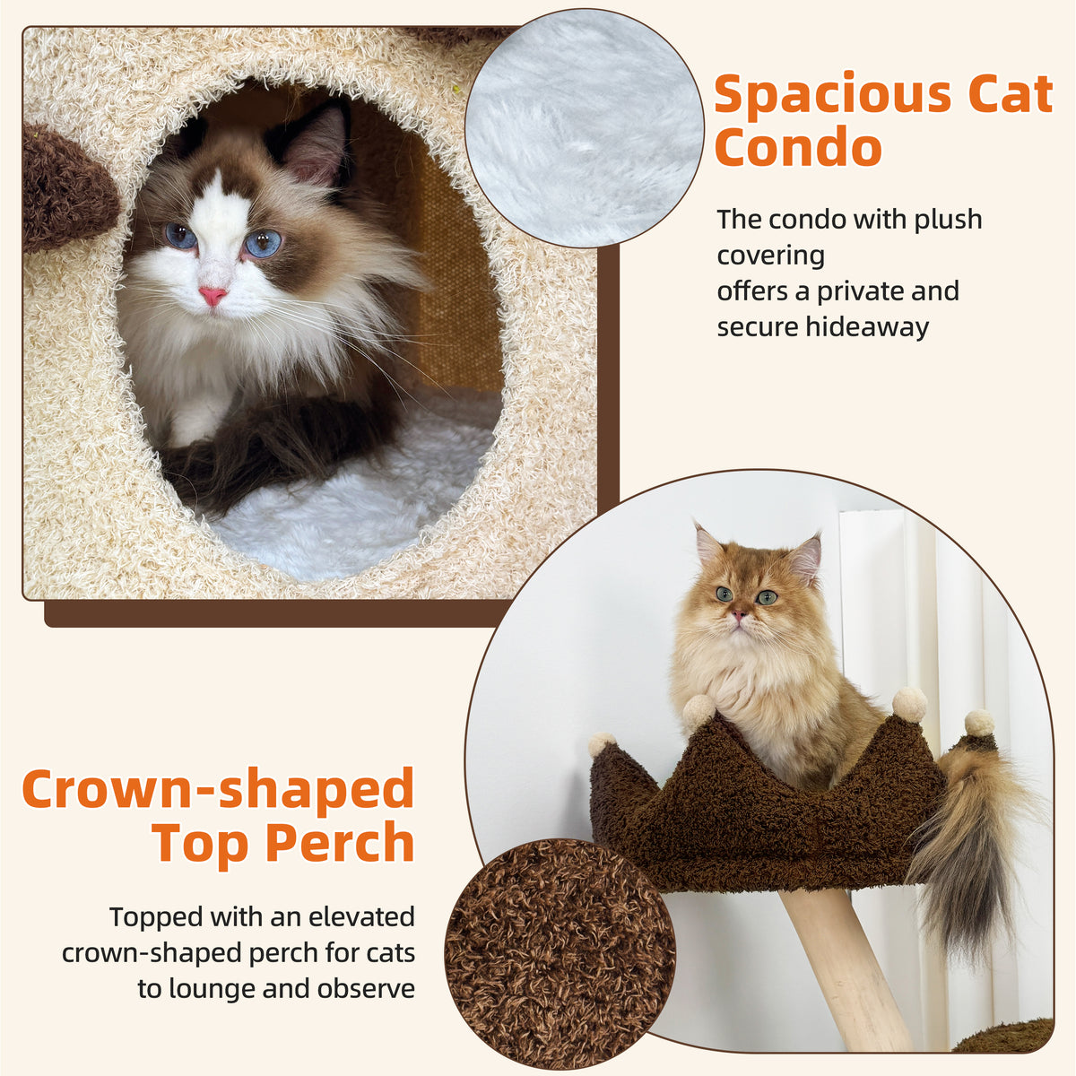 Modern Cat Tree with Cream & Brown Design, Large Cat Tree Multi-Level Tower, Cat Tree for Multiple Cats, Spacious Tree Trunk Cat Condo, Pet Furniture Gift