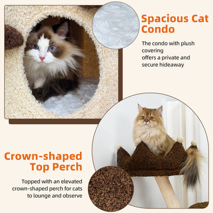 Modern Cat Tree with Cream & Brown Design, Large Cat Tree Multi-Level Tower, Cat Tree for Multiple Cats, Spacious Tree Trunk Cat Condo, Pet Furniture Gift