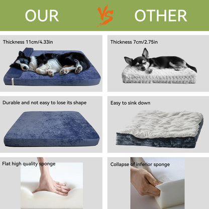 Luxury Pet Bed with Headboard, Dutch Velvet Dog Cat Bed for Medium and Large Dog, European Style Noble Pet Bed, 11cm High Elastic Sponge, Pink/Blue