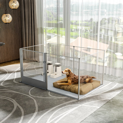Acrylic Dog Playpen Fence: Indoor Clear Acrylic Pet Whelping Pen Box Dog Playpen Kennel Crate 80cm Taller with Waterproof Pad for Dogs, Rabbits, Guinea Pig