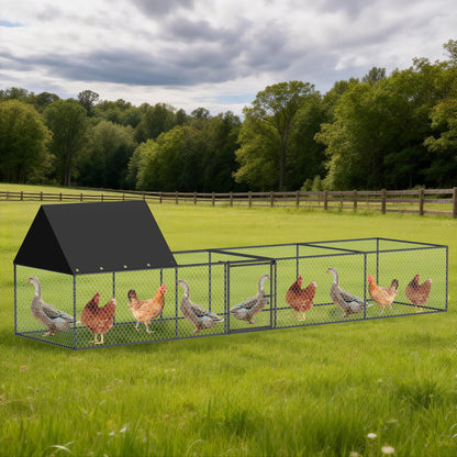 Metal Chicken Coop Outdoor Walk-In Hen House, Small Chicken Cage with Roof Cover, Heavy Duty Poultry Run Pen for Ducks and Quails