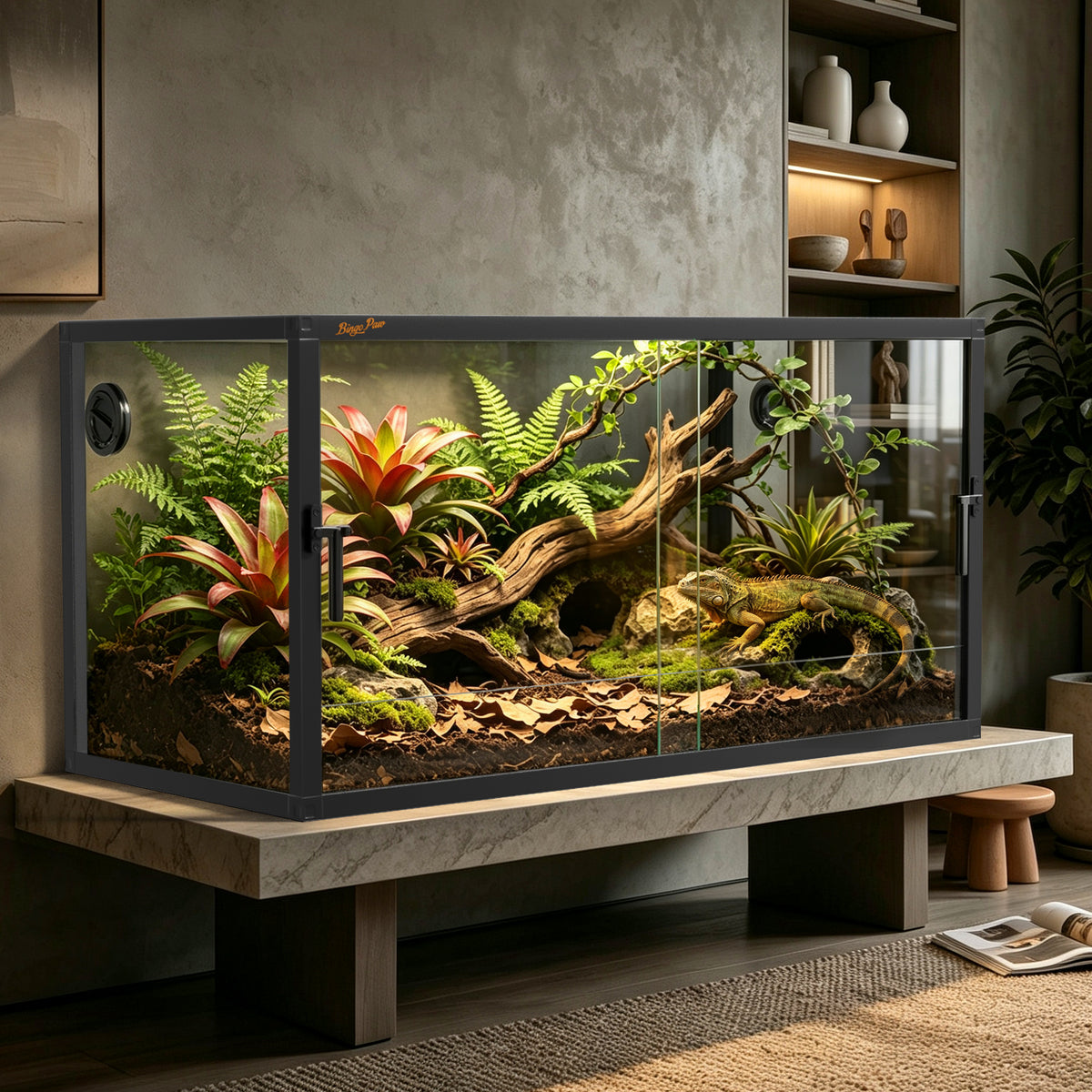 Glass Reptile Tank with Front Opening Doors, Large Stackable Reptile Enclosure for Bearded Dragons, Leak-proof Base and Top Mesh Cover