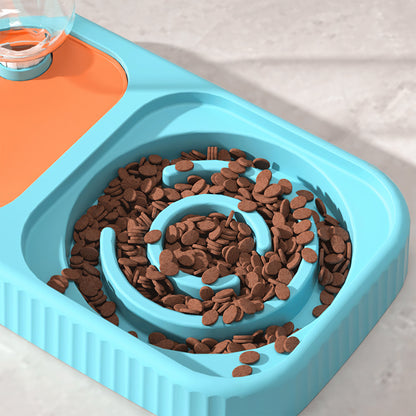 3 in 1 Pet Bowl: Stainless Steel Raised Cat Pet Food Bowls with Water Dispenser Slow Feeding Bowl for Cats Puppy Small Dogs