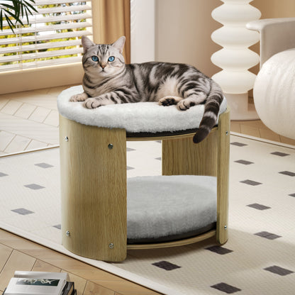 2-Tier Elevated Cat Bed Double Cat Tower Bed for Indoor Cats, Thicker Plush Mats
