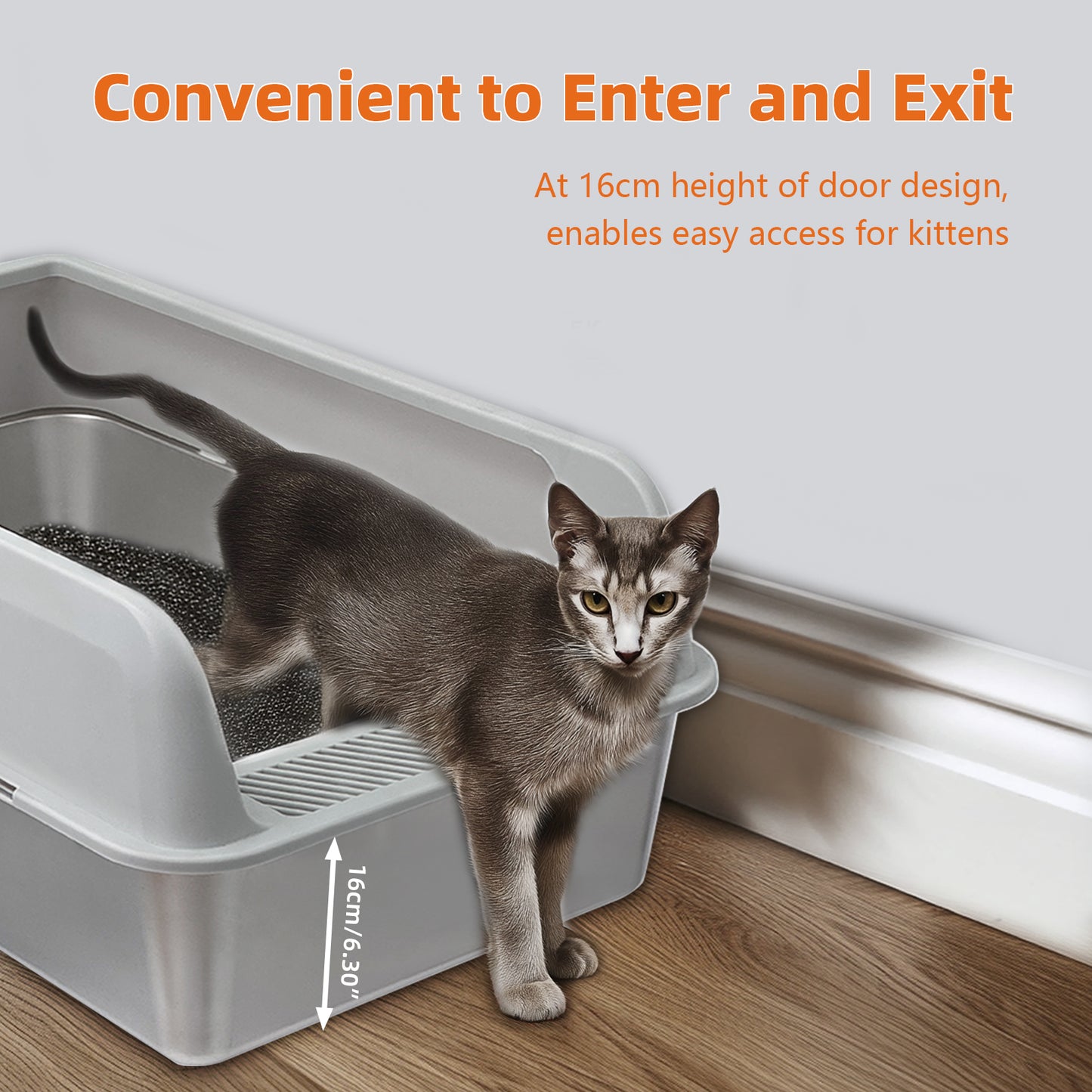 Stainless Steel Cat Litter Box High Sided Pan with Spoon for Cats, Easy to Clean
