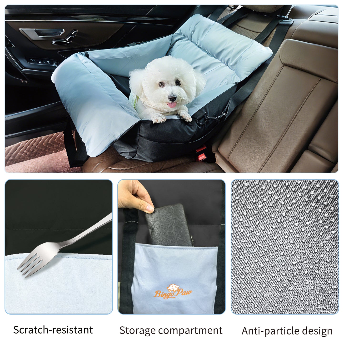 Dog Car Seat for Small Dogs, Travel Carrier Bed with Cushion, Portable Dog Booster Seat for Car Front & Rear Seat, Washable Travel Car Bed