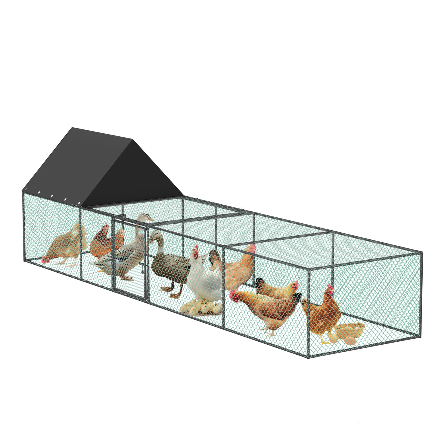 Metal Chicken Coop Outdoor Walk-In Hen House, Small Chicken Cage with Roof Cover, Heavy Duty Poultry Run Pen for Ducks and Quails