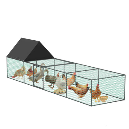 Metal Chicken Coop Outdoor Walk-In Hen House, Small Chicken Cage with Roof Cover, Heavy Duty Poultry Run Pen for Ducks and Quails