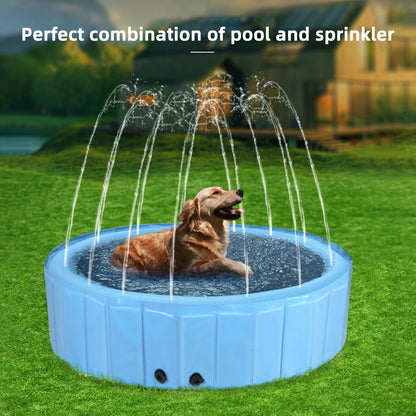 Dog Swimming Pool: Heavy Collapsible Dog Pet Swimming Pool with Spray Sprinkler Pet Bathing Tub for Outside Backyards, Kids Pets Dogs Cats