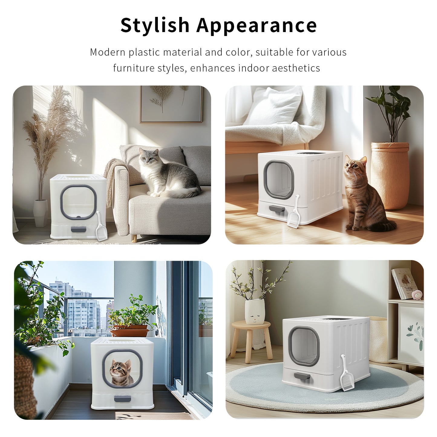 Large Cat Litter Box with Lid, Enclosed Drawer Type Litter Box with Scoop for Cat, Plastic Easy to Clean Cat Toilet 15x20 Inch