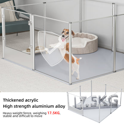 24in Acrylic Dog Playpen Fence Dog Whelping Pen Box Pet Playpen Exercise Fence with Fertility Pad
