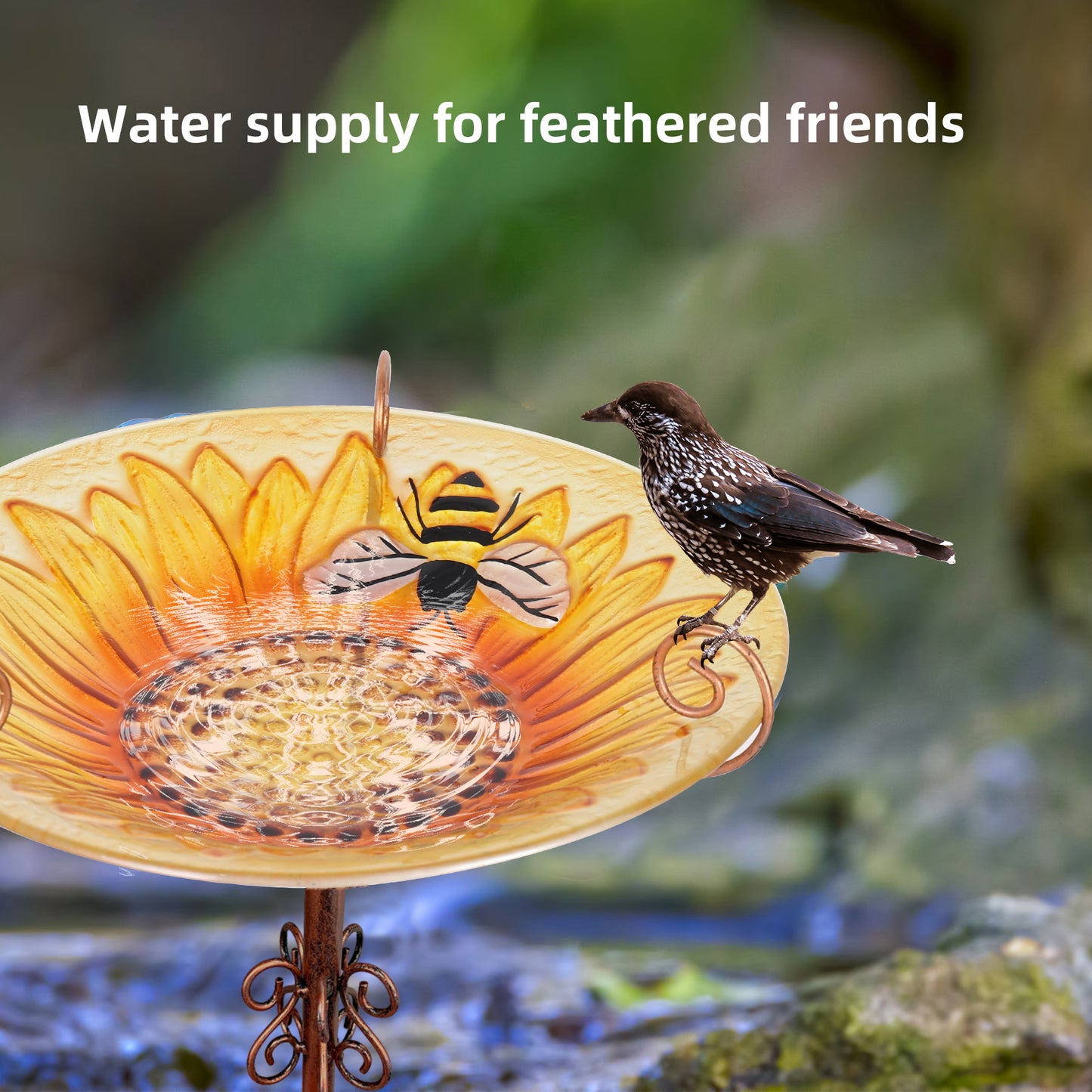 24.8” Tall Garden Glass Bird Bath Bird Feeder with Metal Stake Birdbaths Fountain