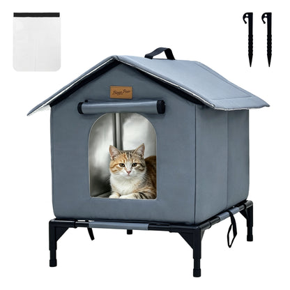 Outdoor Elevated Cat House Waterproof Shelter for Stray Cats Yard Cat Shelter