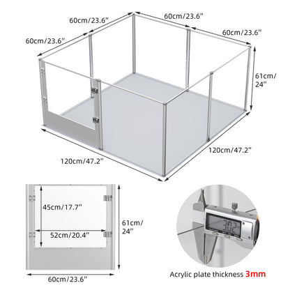 24in Acrylic Dog Playpen Fence Dog Whelping Pen Box Pet Playpen Exercise Fence with Fertility Pad