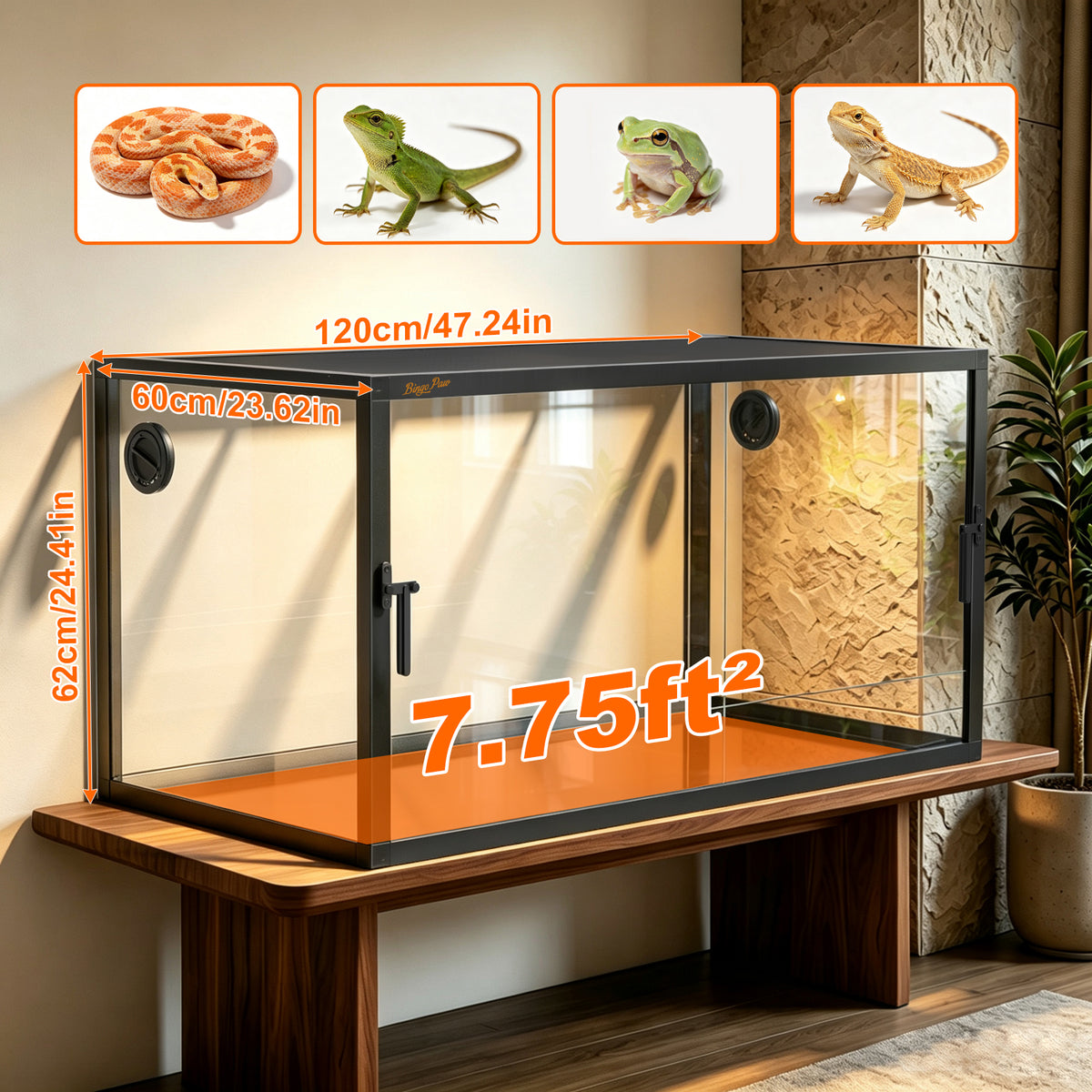 Glass Reptile Tank with Front Opening Doors, Large Stackable Reptile Enclosure for Bearded Dragons, Leak-proof Base and Top Mesh Cover