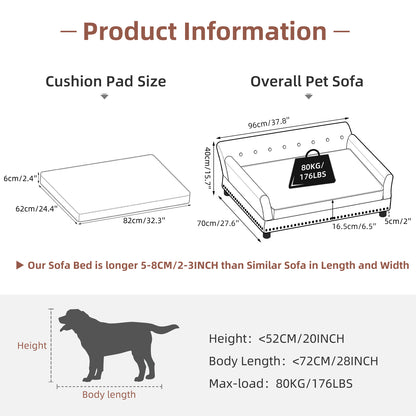 Luxury Large Dog Bed Pet Snuggle Sofa with Microfiber Leather Upholstered Sofa Bed