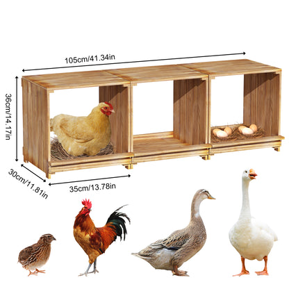 Nesting Boxes for Chickens: 3-Compartment Pine Wood Chicken Nesting Box Poultry Farms for Eggs Laying, Preventing Egg Falls