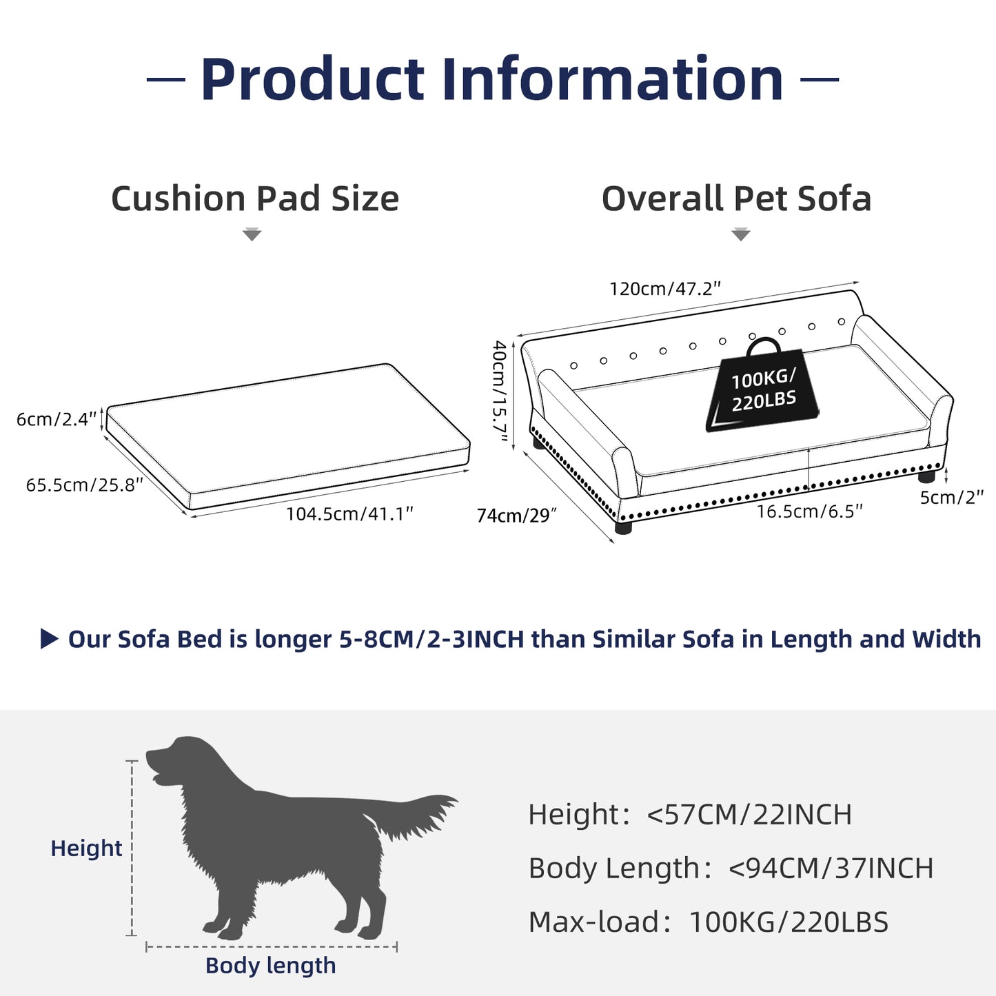 Pet Dog Couch Bed Deluxe Dutch Velvet Upholstered Sofa Bed Removable Cushion