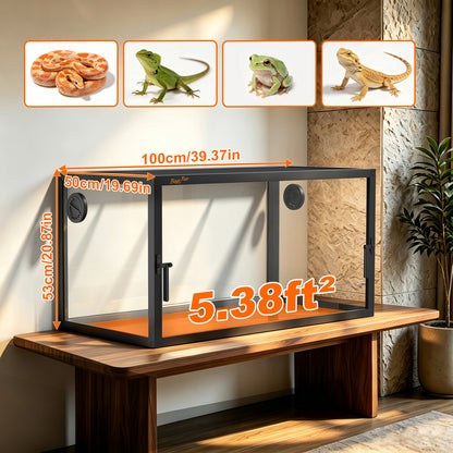 Glass Reptile Tank with Front Opening Doors, Large Stackable Reptile Enclosure for Bearded Dragons, Leak-proof Base and Top Mesh Cover