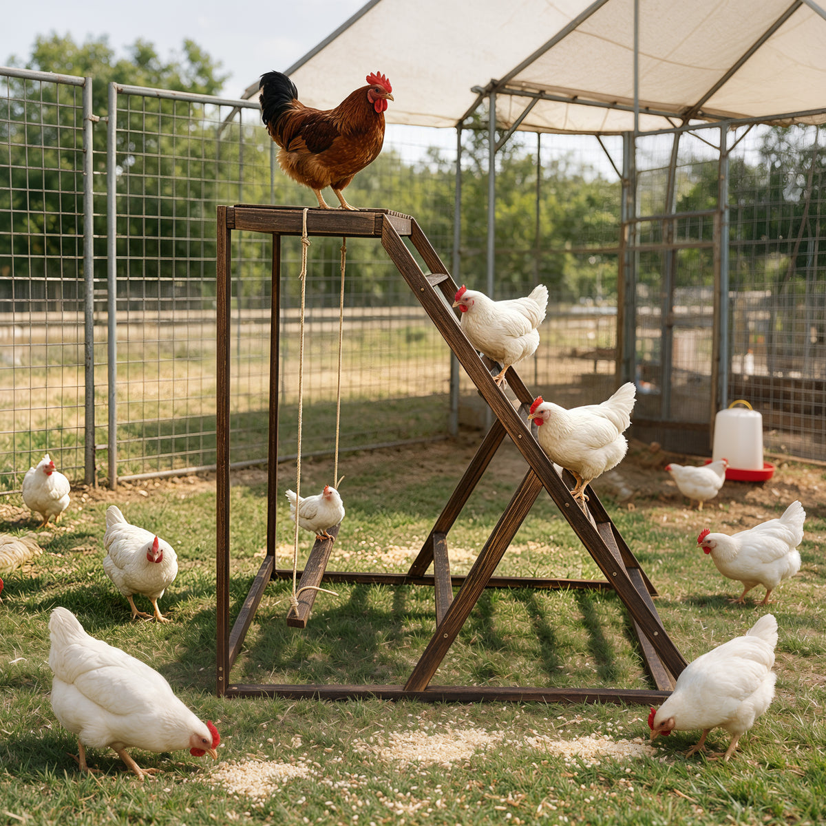 Chicken Playground with Top Platform, Wooden Roosting Bar for Poultry, 36 in Tall Jungle Gym with Balance Swing, Sanded Pine Perches for Backyard Farm Coop