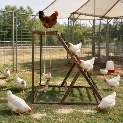 Chicken Playground with Top Platform, Wooden Roosting Bar for Poultry, 36 in Tall Jungle Gym with Balance Swing, Sanded Pine Perches for Backyard Farm Coop