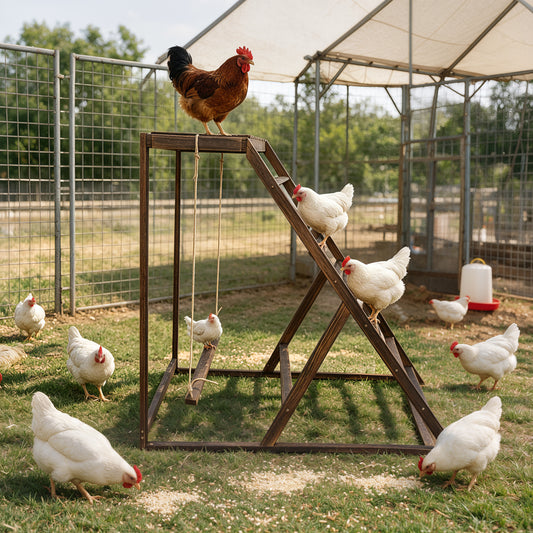 Chicken Playground with Top Platform, Wooden Roosting Bar for Poultry, 36 in Tall Jungle Gym with Balance Swing, Sanded Pine Perches for Backyard Farm Coop