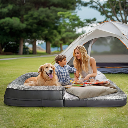 2025 Large Human Dog Bed with 10cm Thick Sponge, Giant Pet Bed with U Shape Pillow for Adult, Removable and Washable Cover Grey
